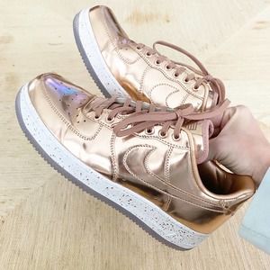 Nike Rose Gold Metallic Air Force 1 AF1 CUSTOM Sneakers Tennis Shoes size 8